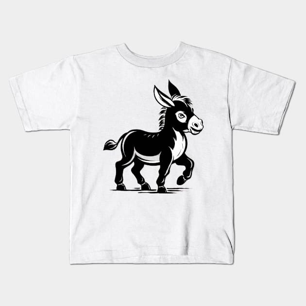 Cute Black and White Donkey Cartoon Animal Art Kids T-Shirt by NedisDesign